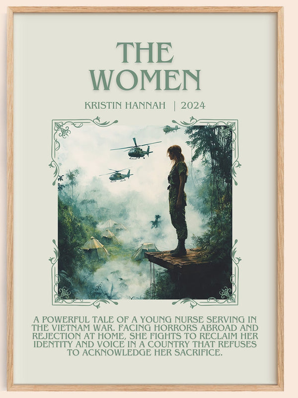 The Women minimalist book poster by Kristin Hannah – framed literary art print