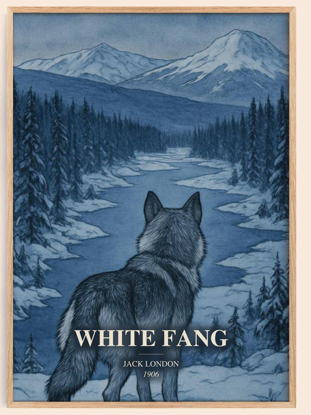 White Fang watercolour book poster by Jack London – framed literary art print