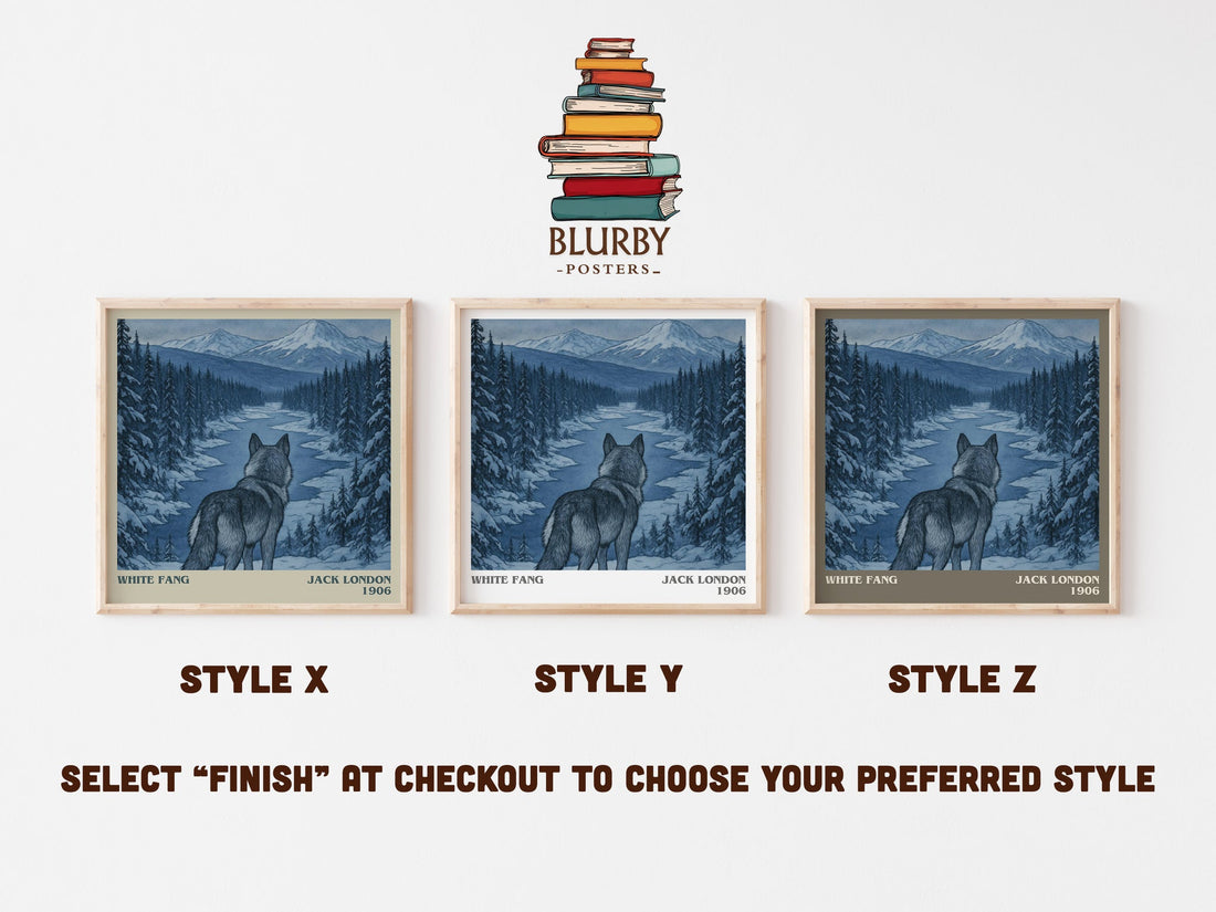White Fang literary print in frame leaning in hallway – adventure wall art (mockup)