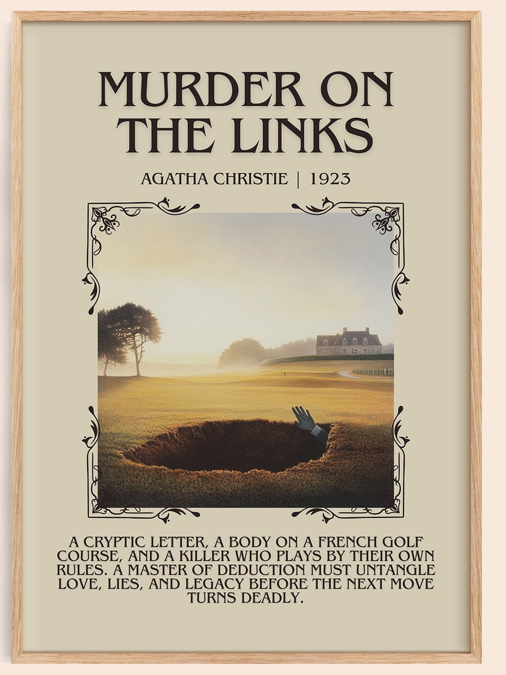The Murder on the Links minimalist book poster by Agatha Christie – framed literary art print
