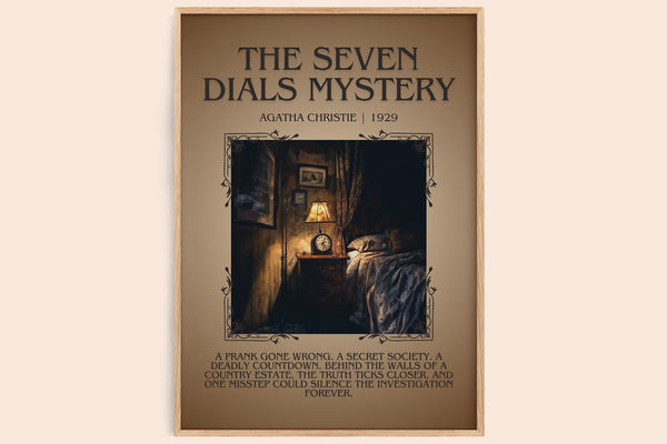 The Seven Dials Mystery minimalist book poster by Agatha Christie – framed literary art print