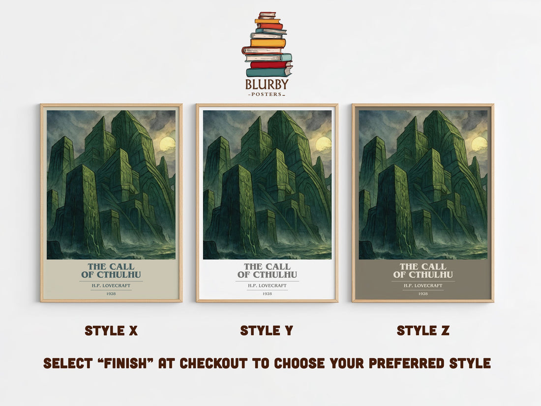 The Call Of Cthulhu book cover print in frame leaning in hallway – horror wall art (mockup)