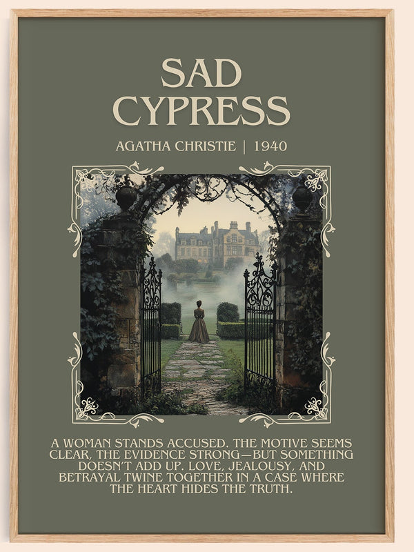 Sad Cypress minimalist book poster by Agatha Christie – framed literary art print