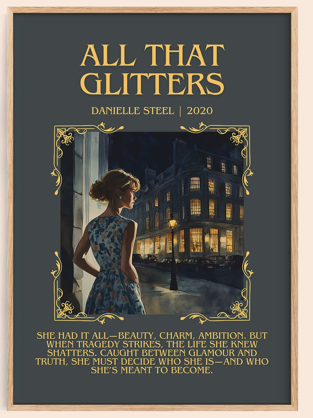 All that Glitters minimalist book poster by Danielle Steel – framed literary art print