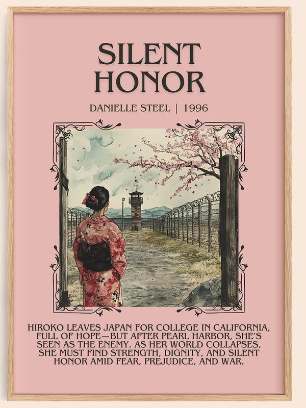 Silent Honour minimalist book poster by Danielle Steel – framed literary art print