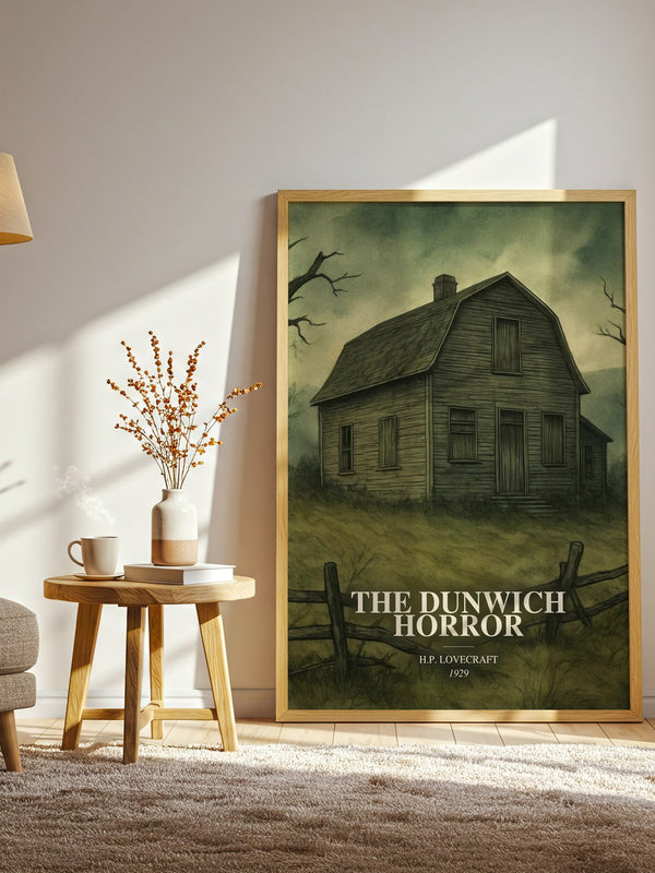 The Dunwich Horror watercolour print in frame leaning in hallway – horror wall art