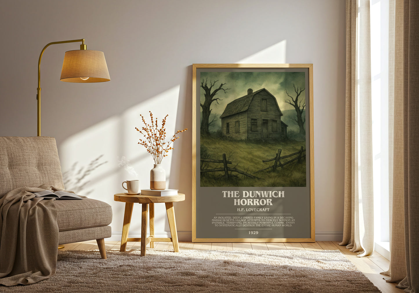The Dunwich Horror bookish print on bookshelf – H.P. Lovecraft fan gift