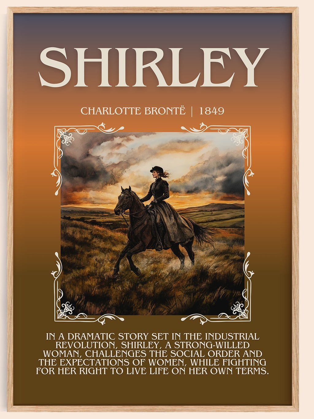 Shirley minimalist book poster by Charlotte Brontë – framed literary art print