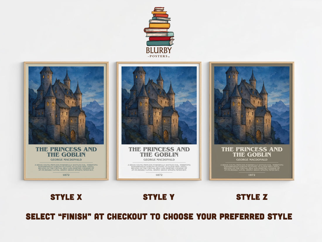 The Princess And The Goblin bookish print in frame leaning in hallway – fantasy wall art (mockup)