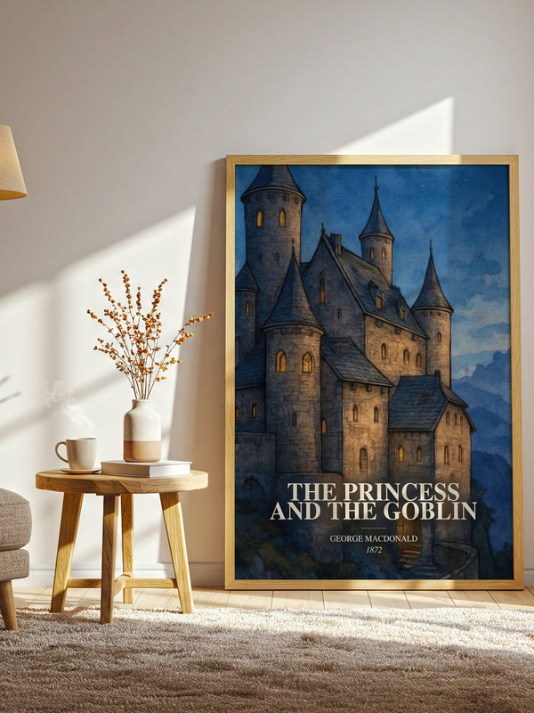 The Princess And The Goblin watercolour print in frame leaning in hallway – fantasy wall art