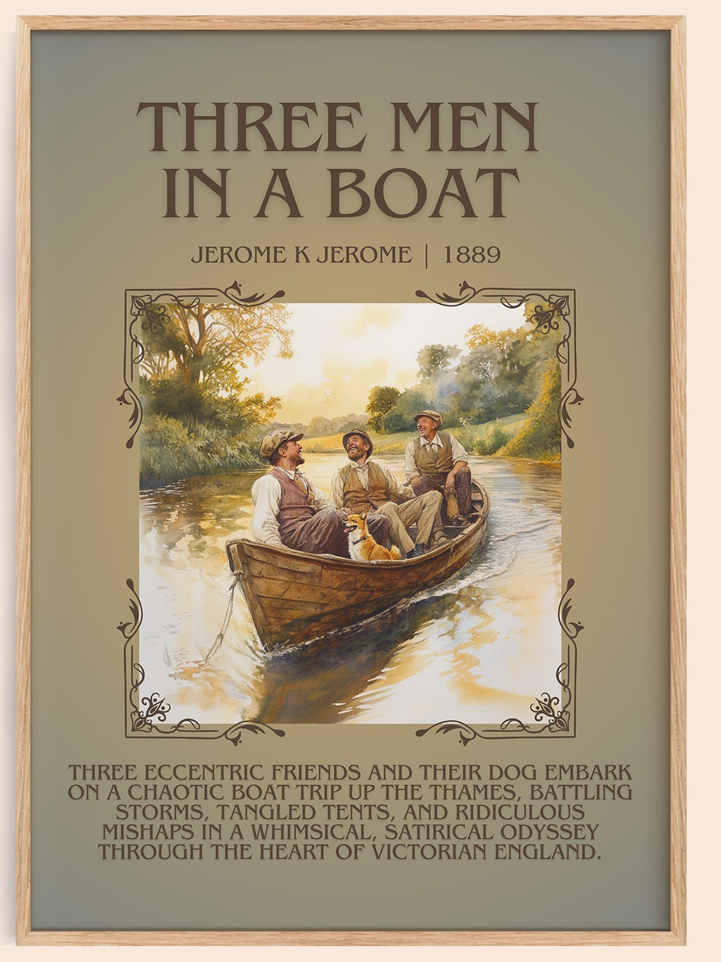 Three Men in a Boat minimalist book poster by Jerome K. Jerome – framed literary art print