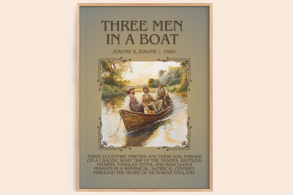 Three Men in a Boat minimalist book poster by Jerome K. Jerome – framed literary art print