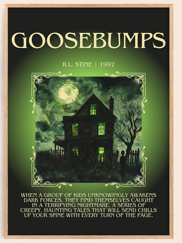 Goosebumps minimalist book poster by R.L. Stine – framed literary art print
