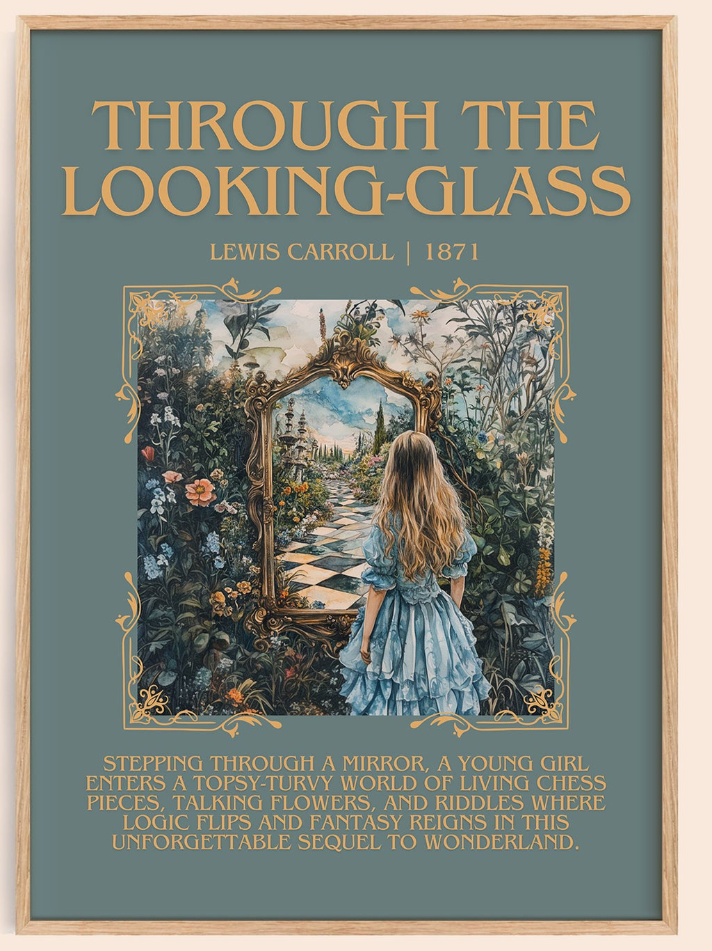 Through The Looking-Glass minimalist book poster by Lewis Carroll – framed literary art print