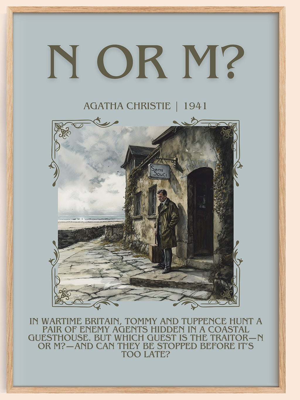 N Or M? minimalist book poster by Agatha Christie – framed literary art print