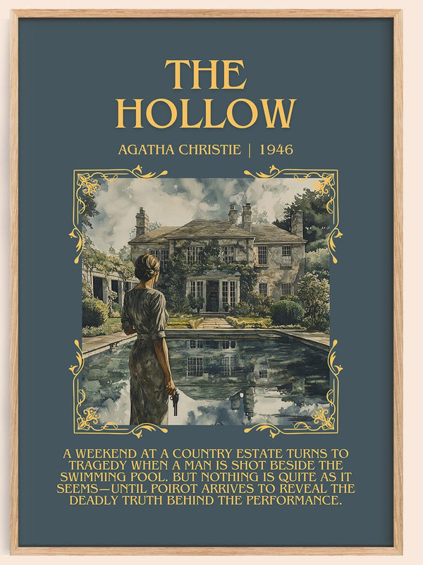 The Hollow minimalist book poster by Agatha Christie – framed literary art print