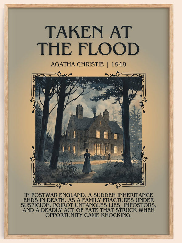 Taken at the Flood minimalist book poster by Agatha Christie – framed literary art print