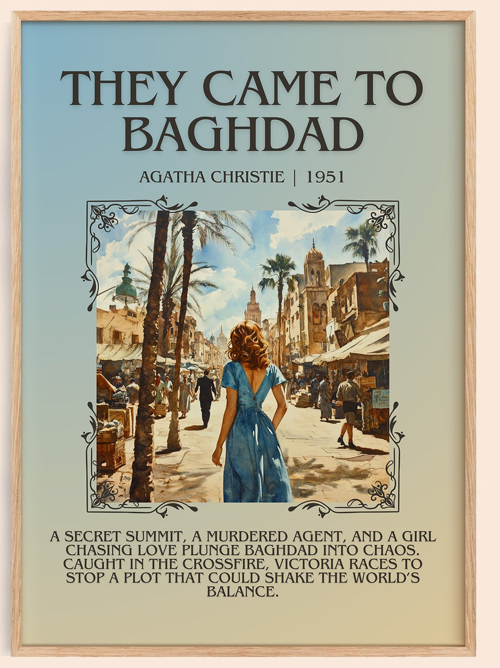 They Came to Baghdad minimalist book poster by Agatha Christie – framed literary art print