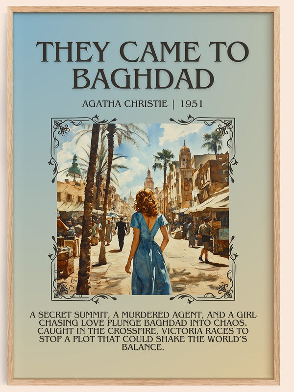 They Came to Baghdad minimalist book poster by Agatha Christie – framed literary art print