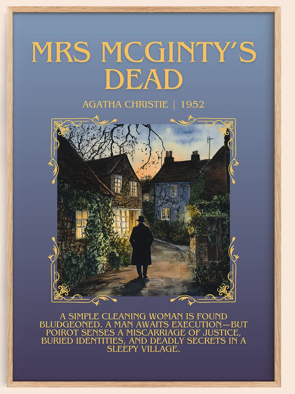 Mrs McGinty's Dead minimalist book poster by Agatha Christie – framed literary art print