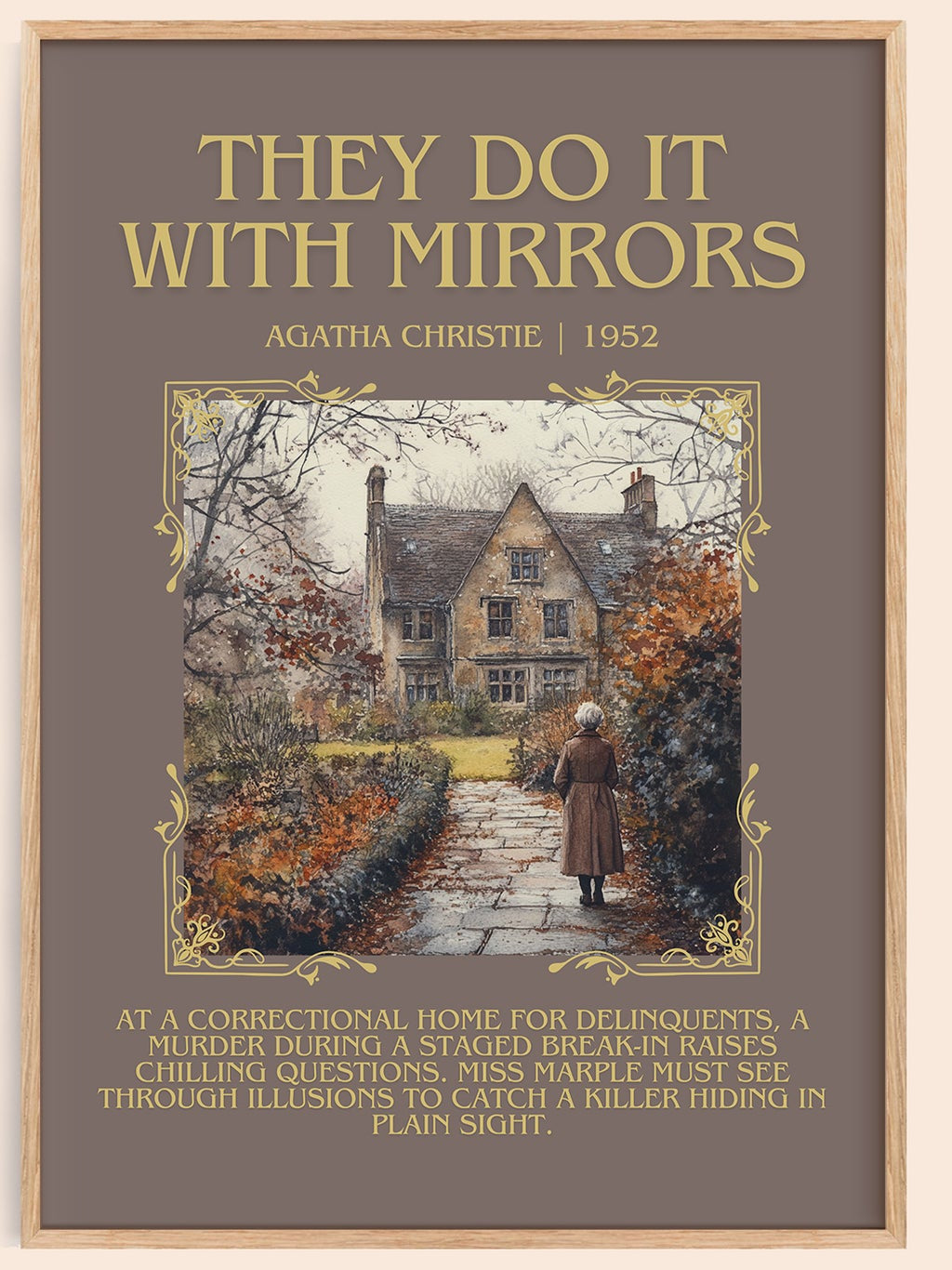 They Do It with Mirrors minimalist book poster by Agatha Christie – framed literary art print