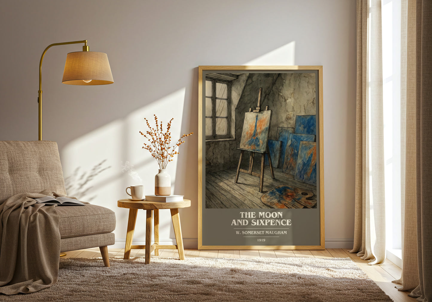 The Moon And Sixpence book cover print on bookshelf – W. Somerset Maugham fan gift