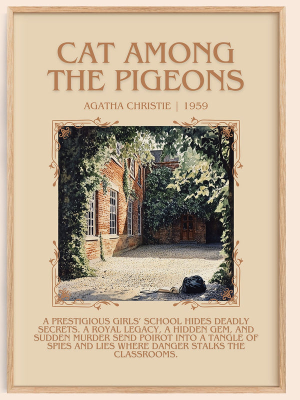 Cat Among the Pigeons minimalist book poster by Agatha Christie – framed literary art print