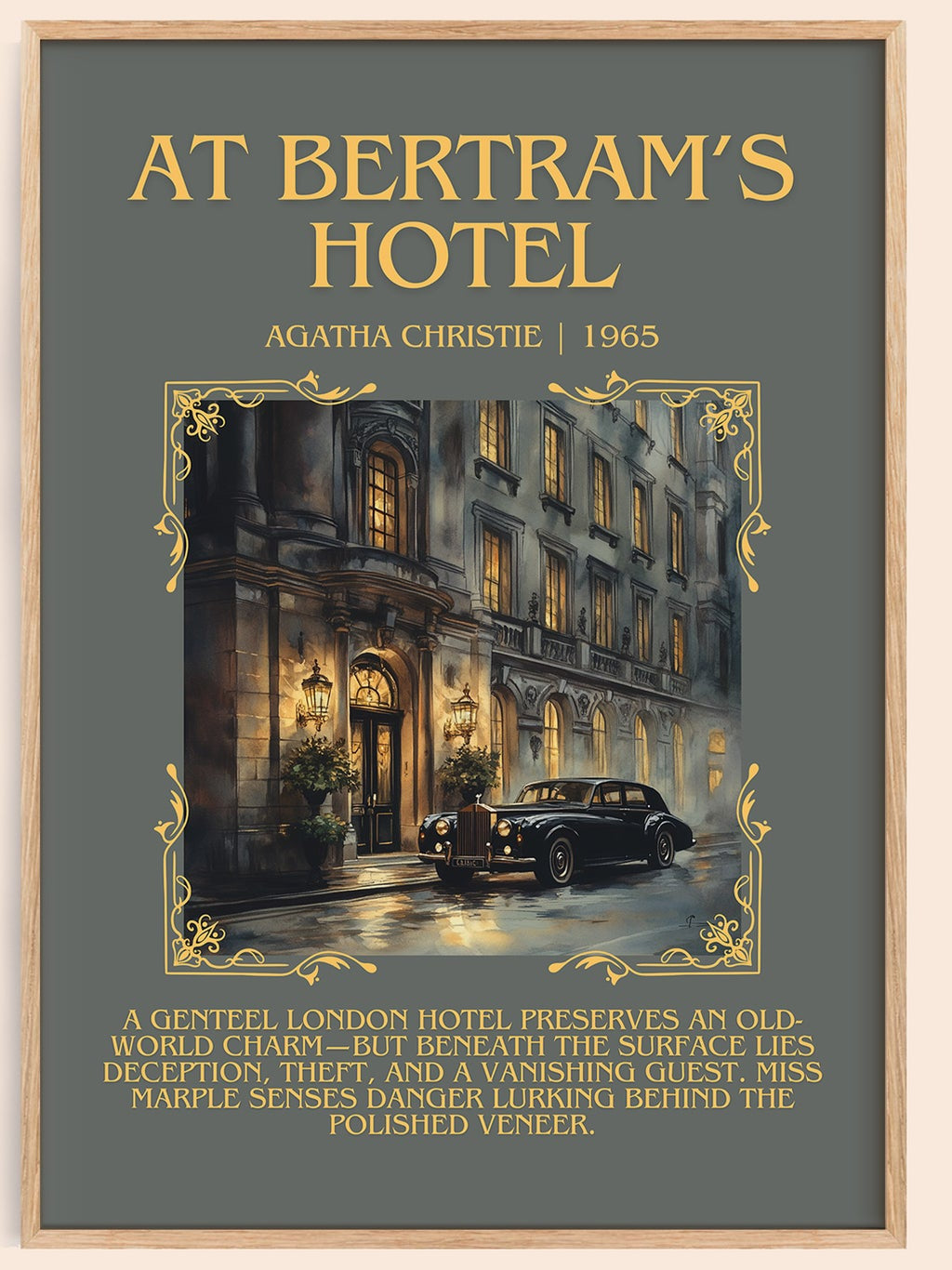 At Bertram's Hotel minimalist book poster by Agatha Christie – framed literary art print