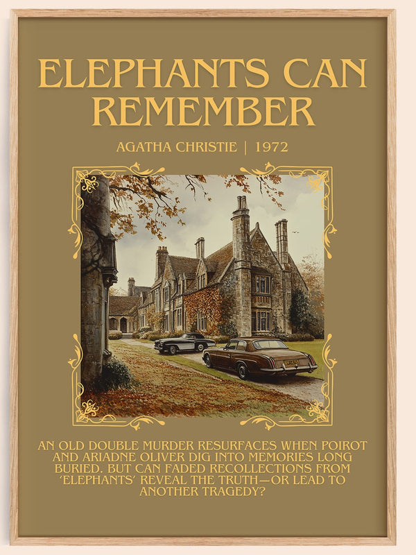 Elephants Can Remember minimalist book poster by AGATHA CHRISTIE – framed literary art print