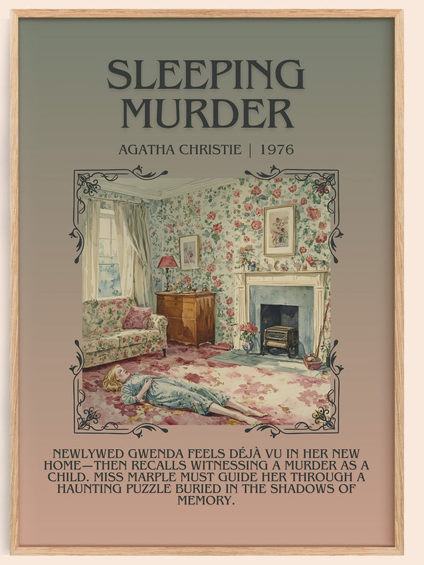 Sleeping Murder minimalist book poster by Agatha Christie – framed literary art print