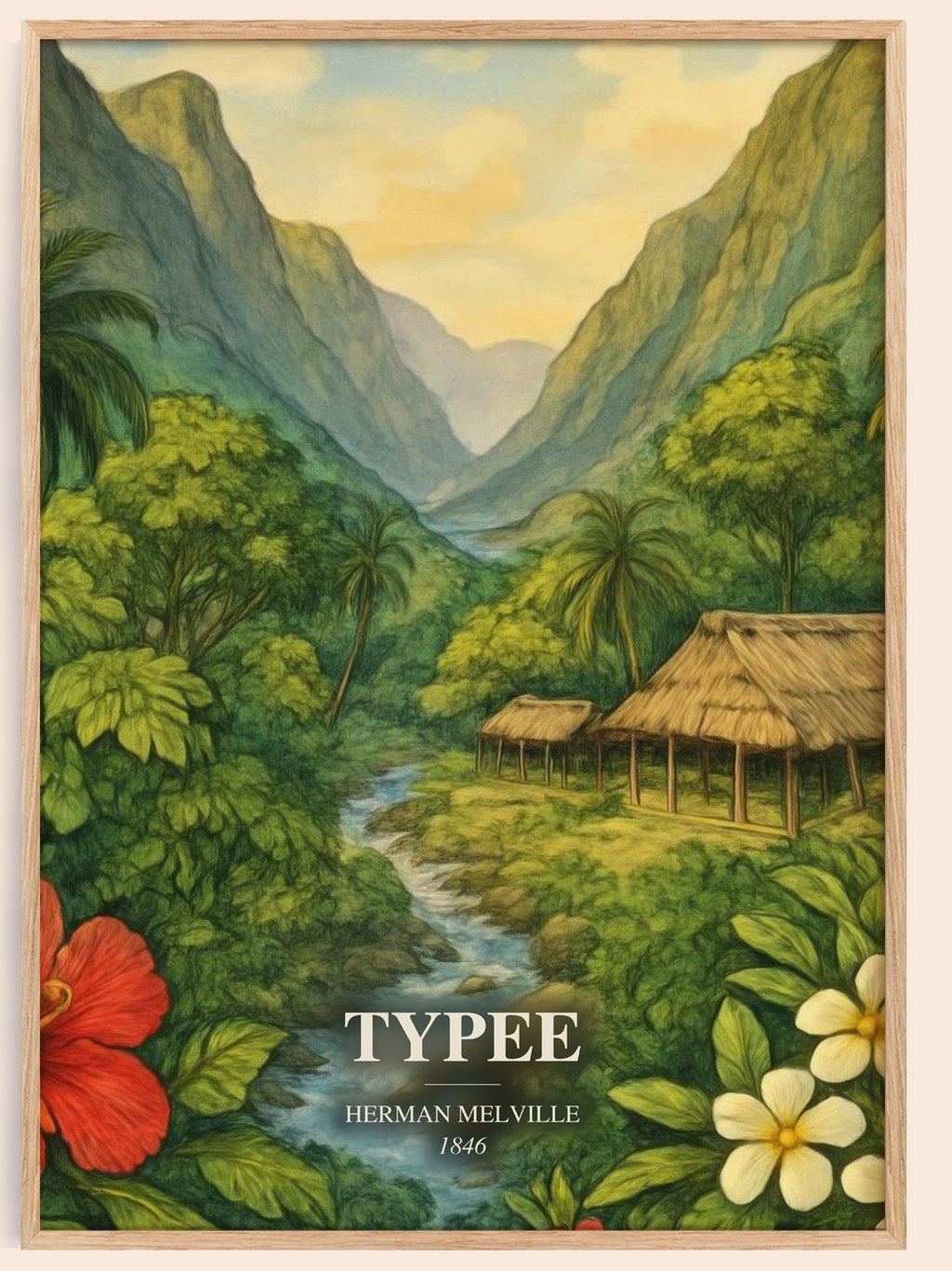 Typee watercolour book poster by Herman Melville – framed literary art print