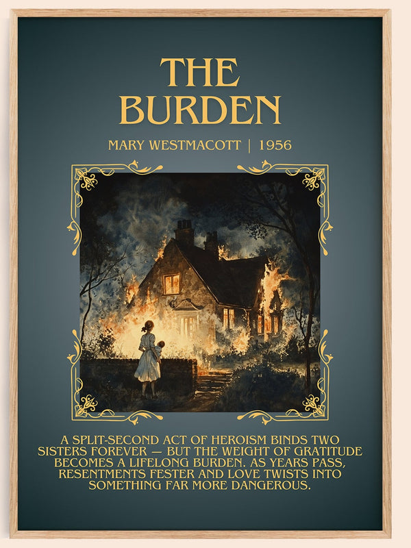 The Burden minimalist book poster by Mary Westmacott – framed literary art print