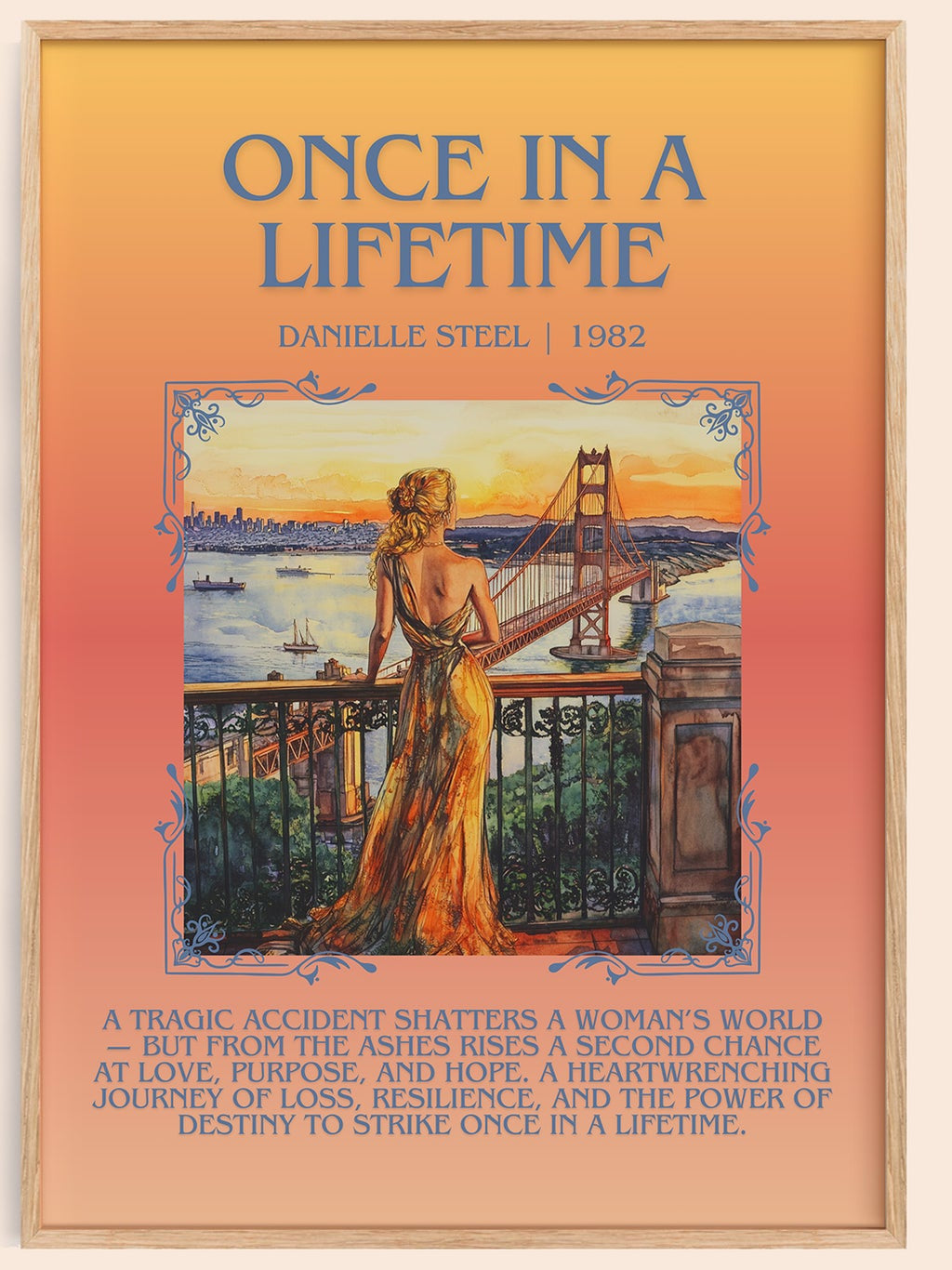 Once in a Lifetime minimalist book poster by Danielle Steel – framed literary art print