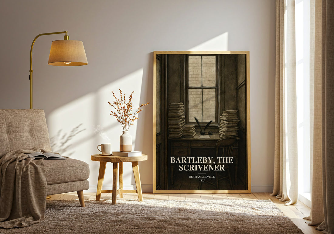 Bartleby, The Scrivener watercolour print in frame leaning in hallway – literary wall art (mockup)