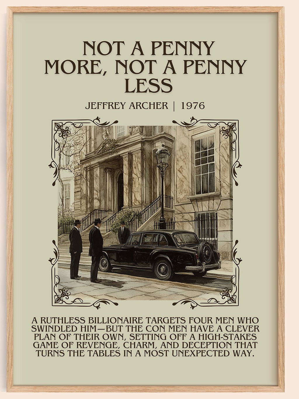Not a Penny More, Not a Penny Less minimalist book poster by Jeffrey Archer – framed literary art print