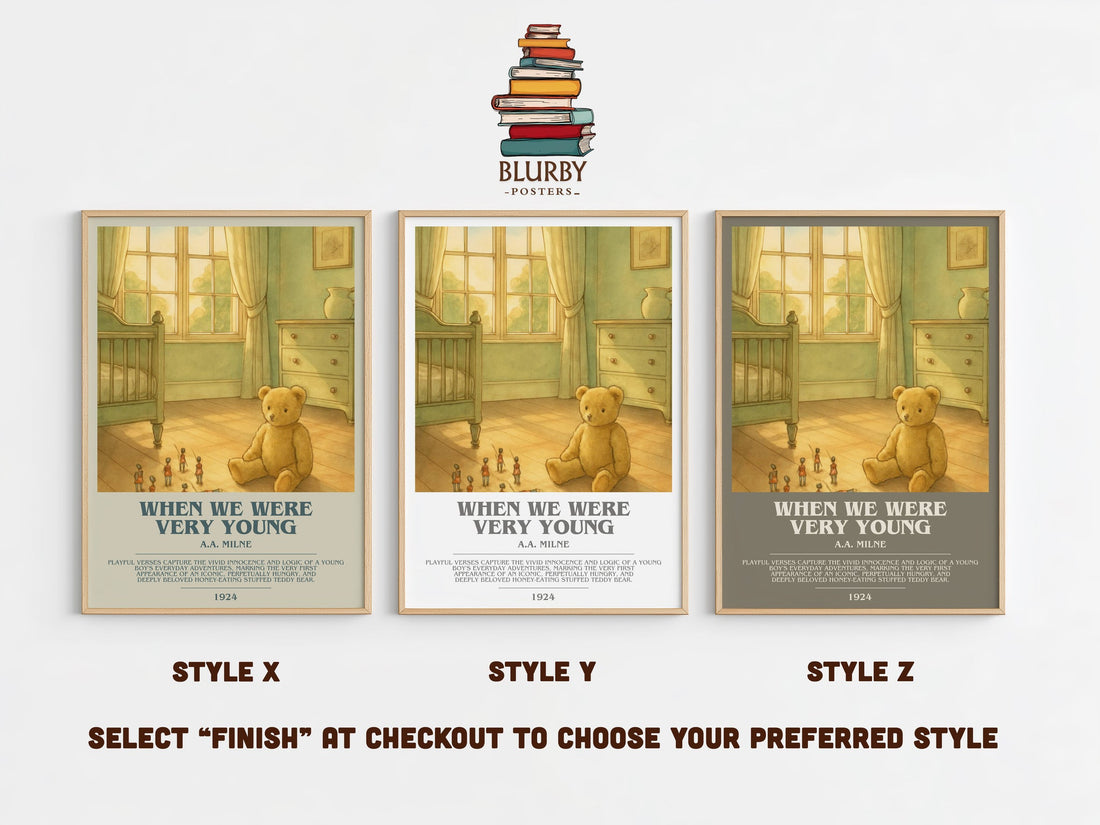When We Were Very Young bookish print in frame leaning in hallway – poetry wall art (mockup)