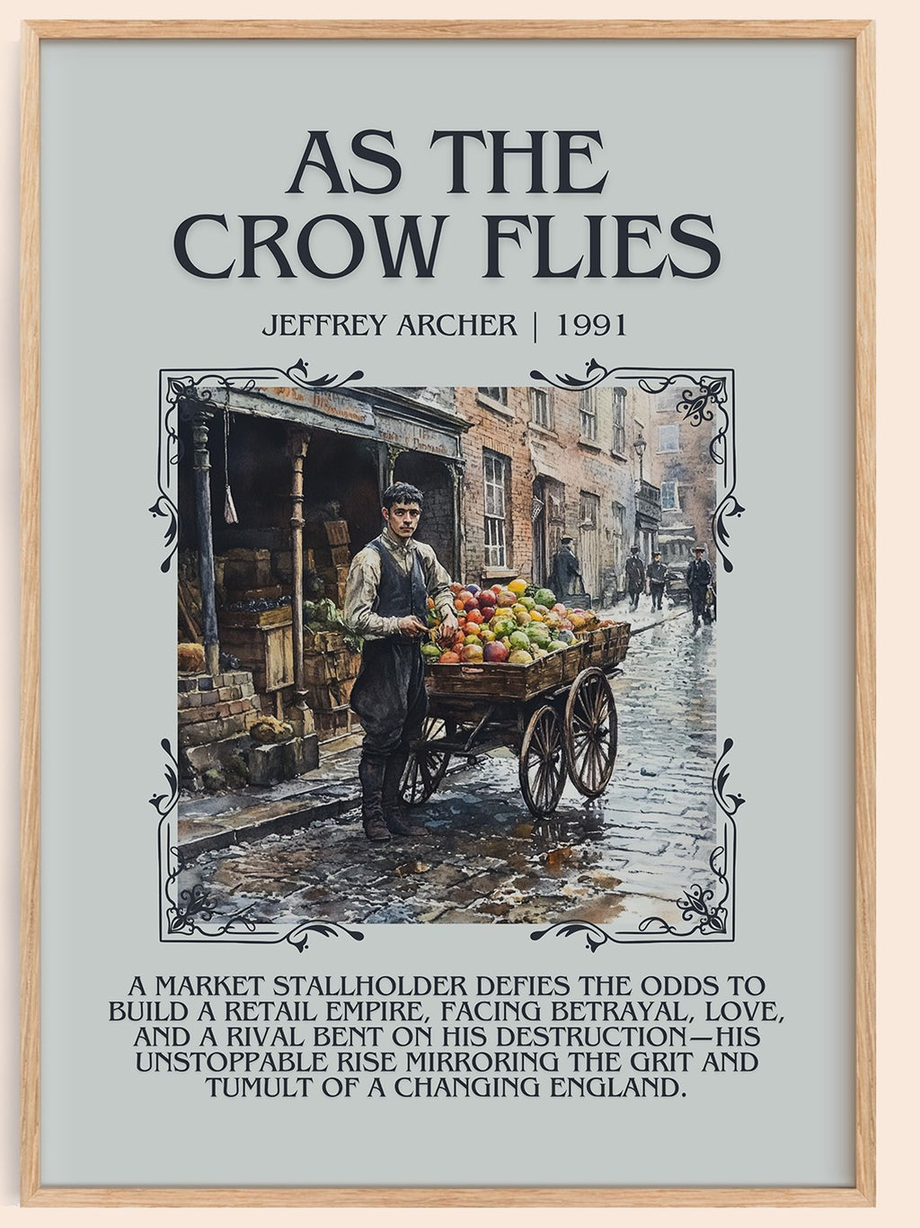 As the Crow Flies minimalist book poster by Jeffrey Archer – framed literary art print