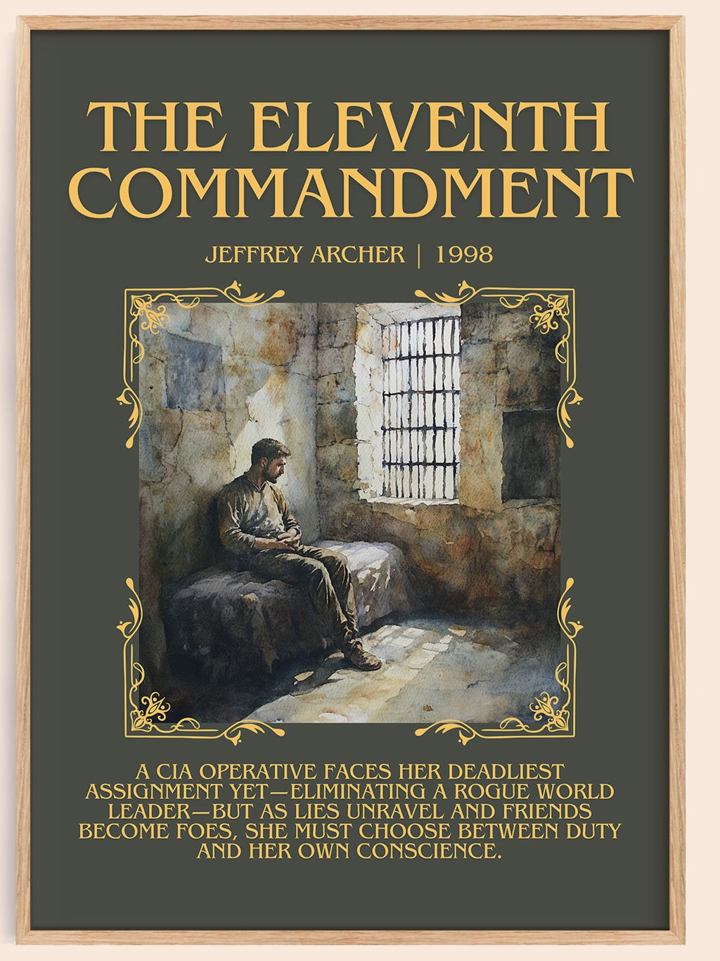 The Eleventh Commandment minimalist book poster by Jeffrey Archer – framed literary art print