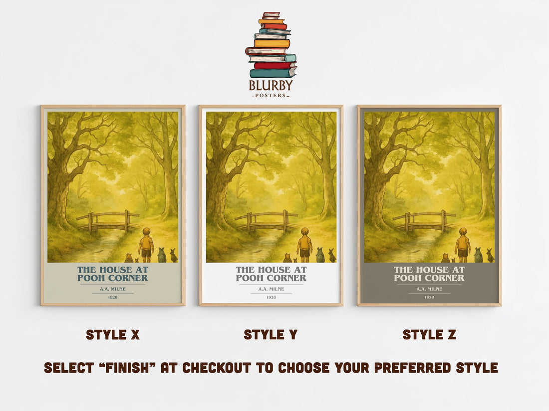 The House At Pooh Corner book cover print in frame leaning in hallway – childrens wall art (mockup)
