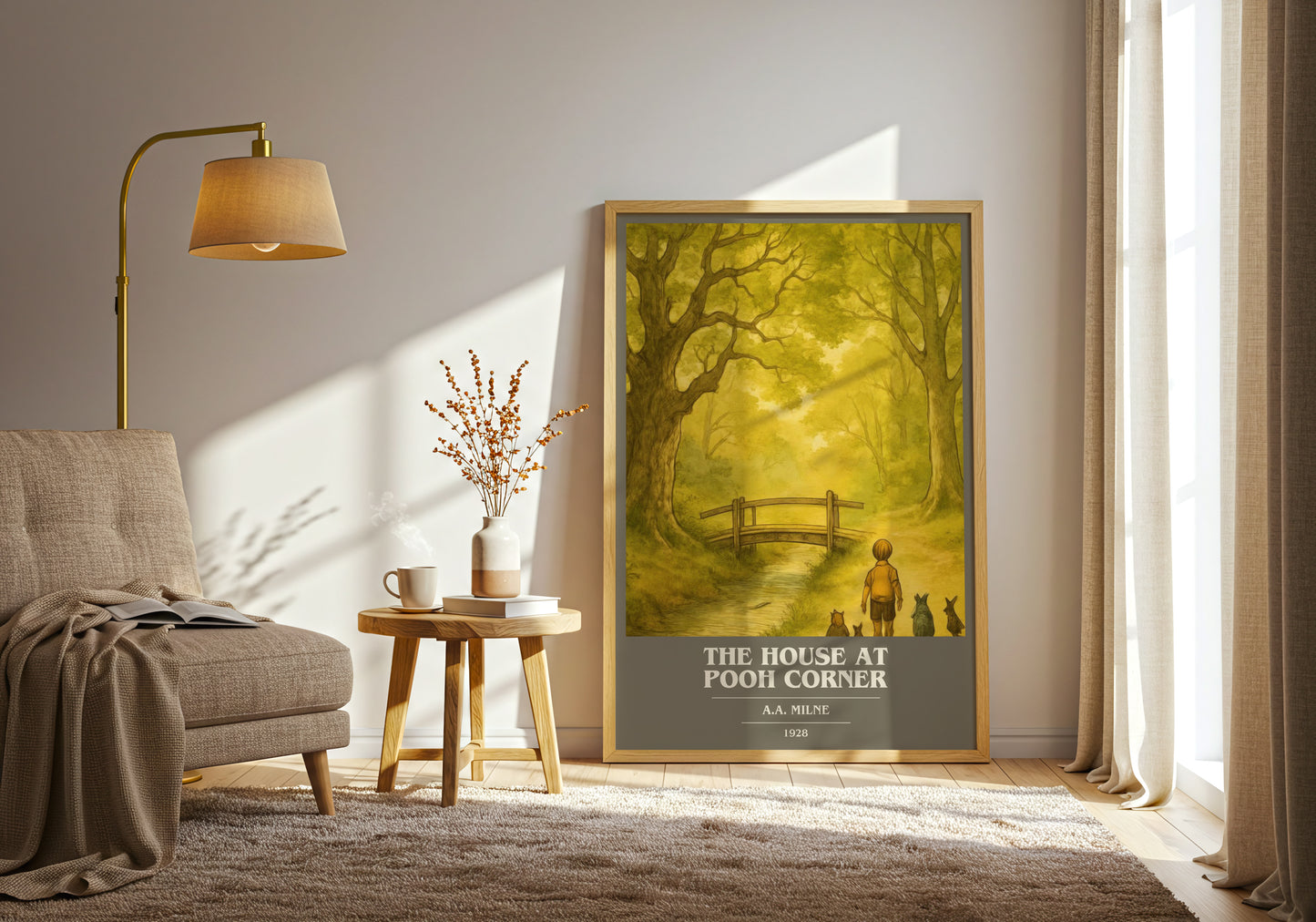 The House At Pooh Corner book cover print on bookshelf – A.A. Milne fan gift
