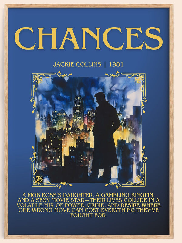Chances minimalist book poster by Jackie Collins – framed literary art print