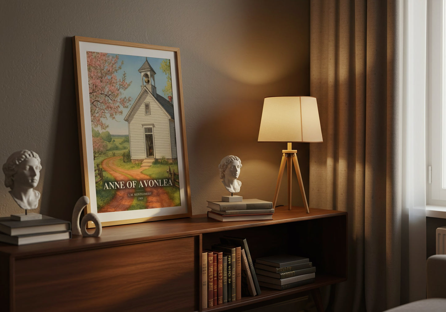 Anne Of Avonlea watercolour print on bookshelf – L.M. Montgomery fan gift