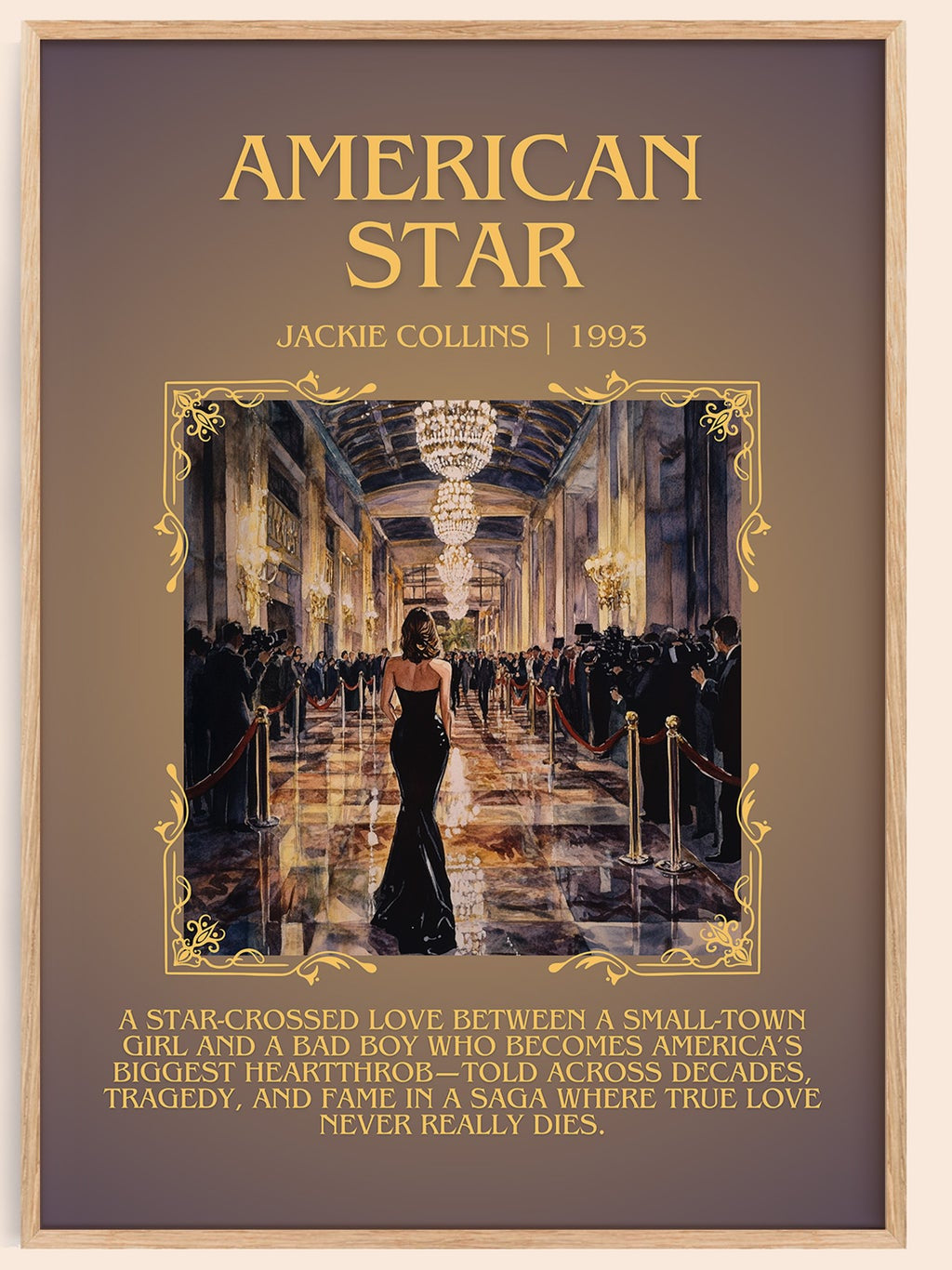 American Star minimalist book poster by Jackie Collins – framed literary art print