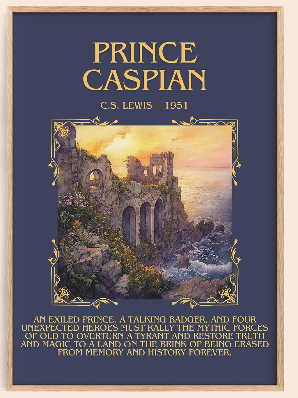 Prince Caspian minimalist book poster by C.S. Lewis – framed literary art print