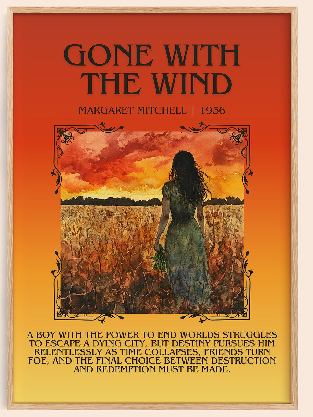 Gone with the Wind minimalist book poster by Margaret Mitchell – framed literary art print