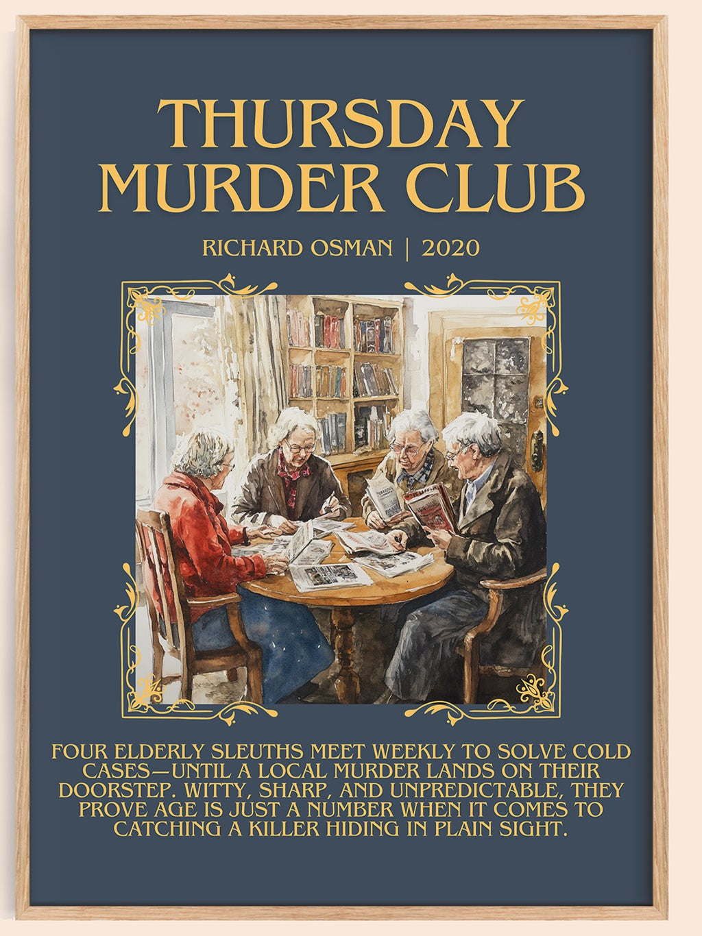Thursday Murder Club minimalist book poster by Richard Osman – framed literary art print