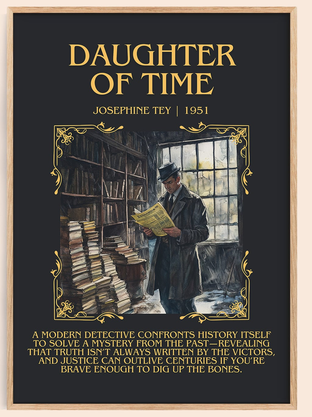The Daughter of Time minimalist book poster by Josephine Tey – framed literary art print