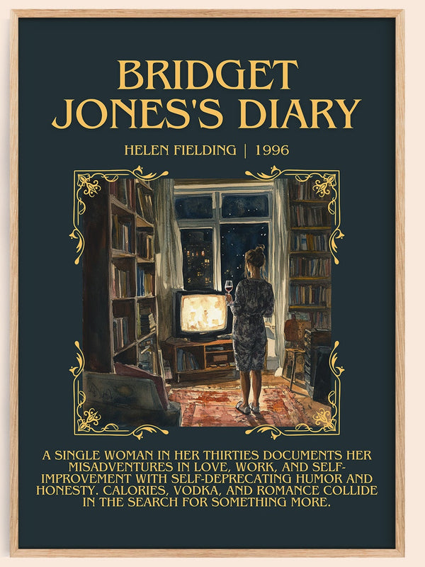 Bridget Jones's Diary minimalist book poster by Helen Fielding – framed literary art print