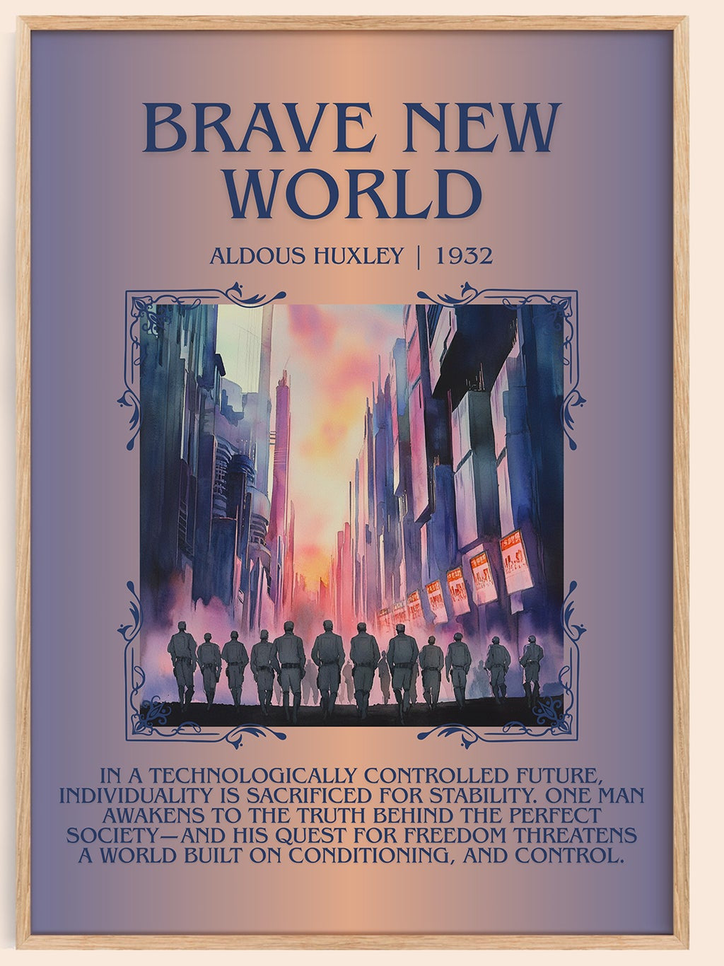 Brave New World minimalist book poster by Aldous Huxley – framed literary art print