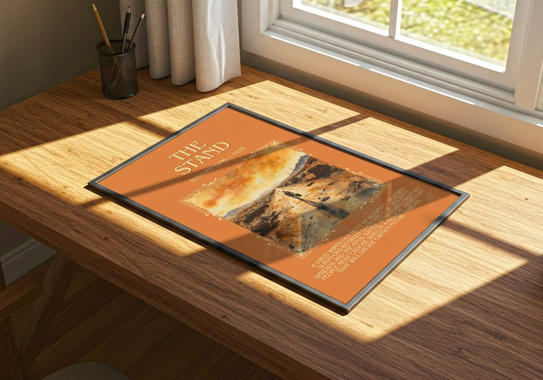 The Stand Minimalist Book Poster by Stephen King – print on a sunlit desk